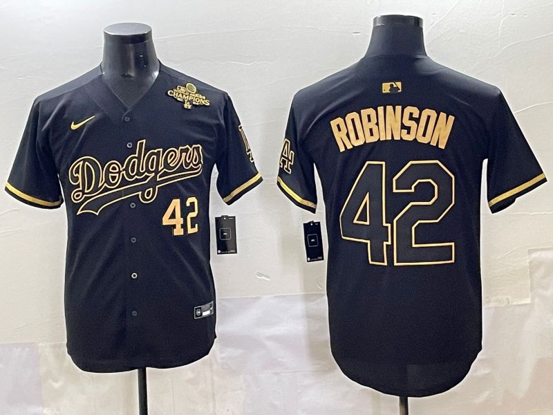 Men 2025 Los Angeles Dodgers 42 Robinson Black Gold Five generations Nike MLB Jersey style 4